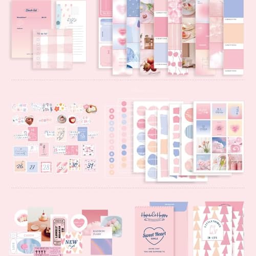 Image of GDNK 346pcs Vintage Journal Scrapbook Pack Kit for Art Journaling Bullet, Planners DIY Paper Stickers, Craft Kits Notebook, Collage Album Aesthetic Sticker (Moonlight) (Pink)