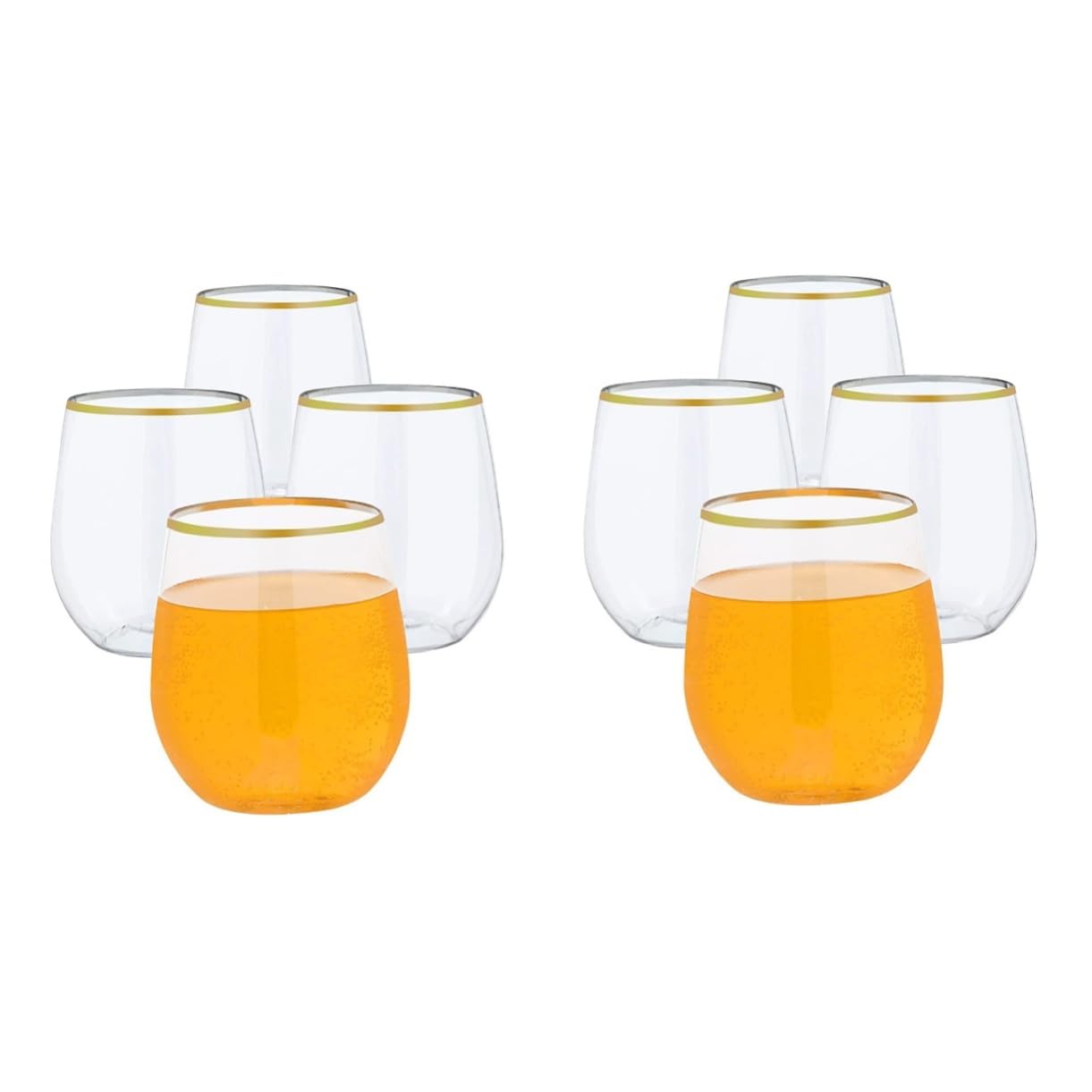 BESTYASH 2sets 4pcs Clear Disposable Wine Glasses with Rim Cups for Juice Ice Office Party Festival Use 4pcs*2