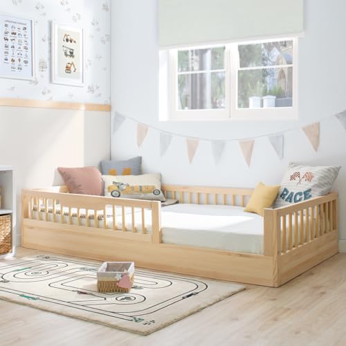 Bainba - Cama Montessori Sofía evolutiva con barrotes de Seguridad - 90x190 - Natural