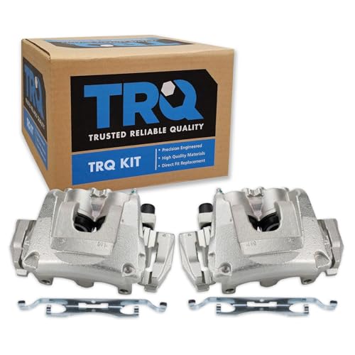 Image of TRQ Front Brake Caliper Set Zinc Coated Hardware Brackets Compatible with 2015-2018 Ford Edge