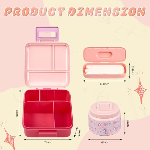 Image of Bento Lunch Box for Kids with 8oz Soup Thermo Leak-Proof Lunch Food Containers with Snack Sauce Container for Kid Girls Boys to School