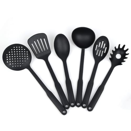 Mitoydoe Kitchen Utensils Set, 6Pieces Nylon Cooking Utensils Set, Heat Resistant & Non-Stick Kitchen Tools, BPA Free Dishwasher Safe Kitchen Gadgets Accessories for Cookware, Black A