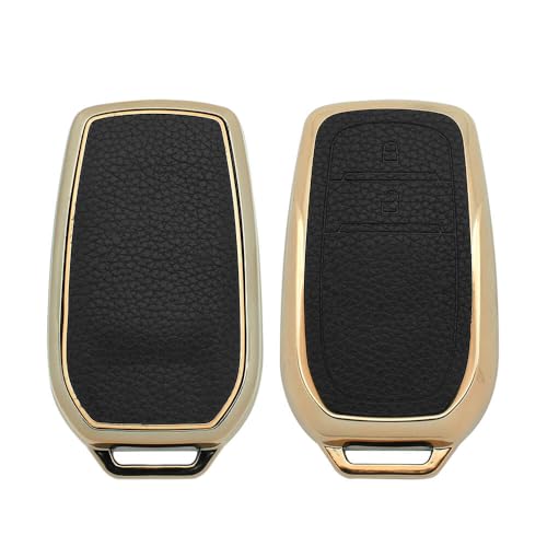 Image of keyzone Litchi Leather Textured TPU Key Cover & Keychain for Innova Crysta, Innova HyCross, Hilux, 2 Button Smart Key (Black)
