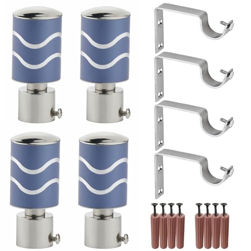 Image of GRIVAN Stainless Steel Curtain Holder Set for Door Window Wall Suitable for 1 Inch Rod Curtain Bracket Support Knobs Accessories (Blue, Pair of 2)