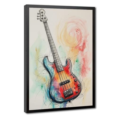Poster coloré de musique de guitare sur toile cadre noir 30x45 cm