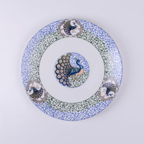 Image of GOLDEN QUEEN'S Handcrafted Dinner Plates: Set of 2 | Perfect for Hosting and Daily Meals | Microwave Safe Plates | 10.5 inch | Serves 2 (Indian Peafowl Dinner Plates)
