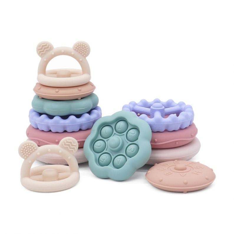 Moonkie Stacks of Circles Soft Teething Toy | Educational Learning Baby Toy | Stacking Ring Toys for Babies Boy and Girl | 7 Piece Teethers Set (Circle Stacking Teether)