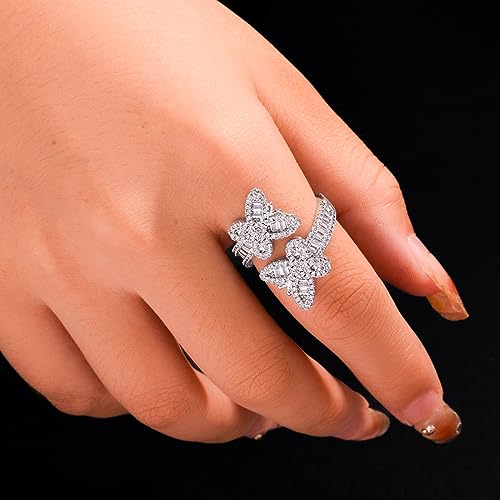 Iced Out Jewelry Diamond Interlocking Butterfly Ring, Hip Hop Bling 5A Cz Stones Shiny Baguette Engagement Gold Luxury Party Pinky Ring For Women3