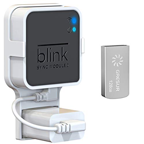 128GB USB Flash Drive and Wall Mount for Blink Sync Module 2, Space Saving Mount Bracket Holder for All-New Blink Outdoor Blink Indoor Home Security Camera with Easy Mount Short Cable