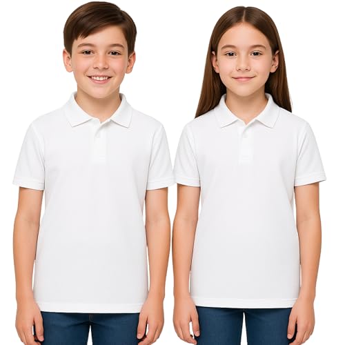 Confezione da 2 Camicie Polo per Uniforme Scolastica Unisex Bambini Camicie Polo per Uniforme Scolastica Camicia Polo Semplice Ragazzi Ragazze