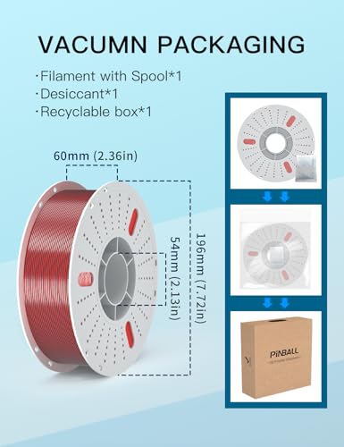 Image of PINBALL Silk PLA 3D Printer Filament 1.75mm, Shiny Silk Dual Color 3D Printing Filament, PLA Filament Dimensional Accuracy + /- 0.02mm, 1 KG Silk Dual Color Black-Red