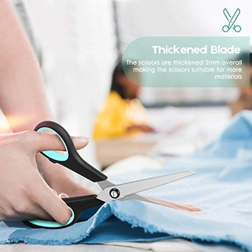 Image of iBayam 8.5 inch Heavy Duty Black Scissors for Office School Classroom Home Use | Precision 2.5mm Thickness Ultra Sharp Blade| Comfort Grip Right /Left Handles| Multipurpose | Cutting Paper Fabric Packaging
