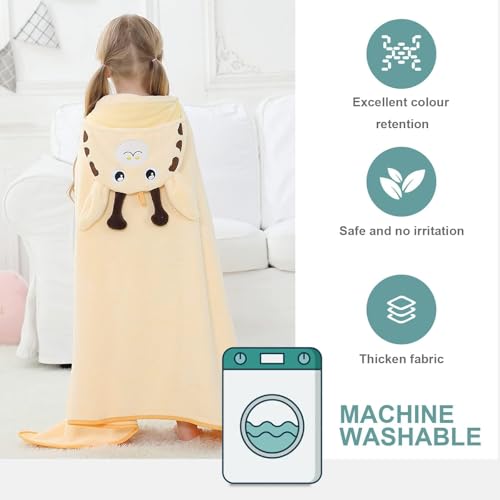 Image of MICHLEY Cartoon Hooded Baby Towel Unisex, Premium Soft Swimming Bathrobe Large Washcloths 31.5 inch x 53 inch for 0-9T (Giraffe)