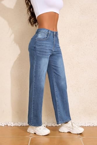 Women's Wide Leg Jeans Casual High Waisted Straight Jeans Stretch Denim Pants with Pockets4