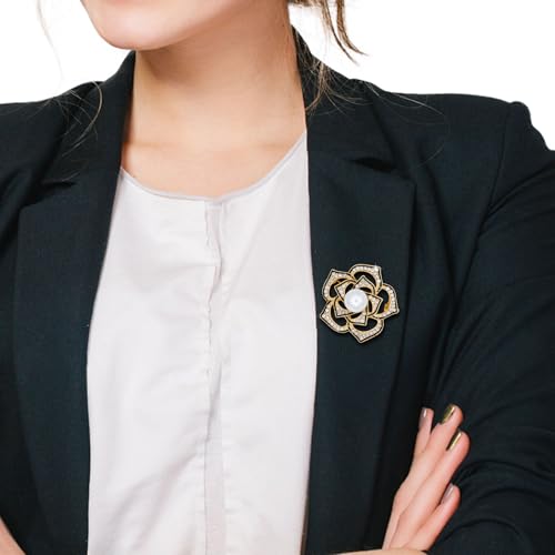Image of Gold Crystal Flower Wreath Brooches for Womne Elegant Rhinestone Pearl Floral Brooch Pins Fashion Jewelry Brooch pin Accessories for Women Gift
