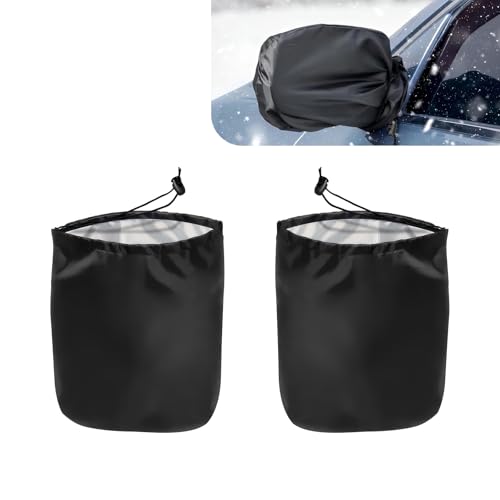 Image of 2 PCS Car Rearview Mirror Snow Shield, 210D Silver-Coated Oxford Cloth Adjustable Clip-on Reflector Guard, Rearview Mirror Dust Protective Cover, Universal for Most Cars (Black)