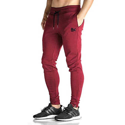 BROKIG Mens Zip Joggers Pants - Casual Gym Workout Track Pants Comfortable Slim Fit Tapered Sweatpants with Pockets (Large, Burgundy)