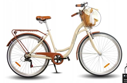 BDW - Bike - Fahrrad Damen 28 Zoll - Damenfahrrad - Stadt Hollandrad mit 7 Gängen, Komfortsattel und Korb für Alltag, Arbeit und Freizeit, Catherina 19\", Braun