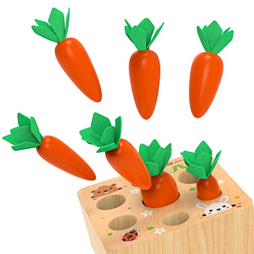 Image of KMTJT Montessori Carrot Harvest Game Wooden Toy for 2 3 Year Old Toddlers | Educational Carrot Harvest Toy for Boys and Girls, Shape Sorting Matching Puzzle, Developmental Birthday Gifts