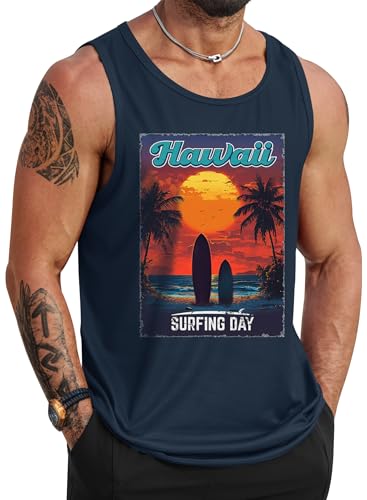 Image of VOGSTART Mens Hawaiian Beach Tank Tops Summer Vacation Muscle Top Graphic Sleeveless Shirts (S-3XL)
