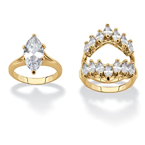 PalmBeach Goldtone Marquise Cut Cubic Zirconia Jacket Bridal Ring Set Sizes 5-104