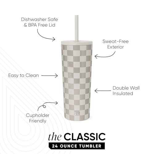 Image of Simple Modern Classic Tumbler with Straw Lid | Insulated Iced Coffee Cup Reusable Stainless Steel Water Bottle Travel Mug | Gifts for Women Men Her Him | 24oz | Checkmate