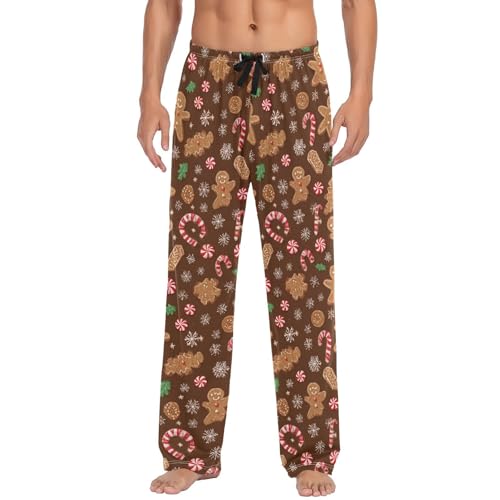 Plaaee Men's Flannel Pajama Pants Christmas Gnome Snowflakes Sleep Lounge PJ Bottoms Sweatpants S