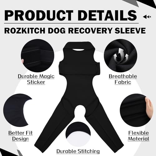 Image of ROZKITCH Dog Sleeve to Prevent Licking for Rear Right Left Leg, Adjustable Pet Leg Sleeve Anti Licking Wound Elbow Protector for Sprain ACL CCL Arthritis Joint Care Black XS