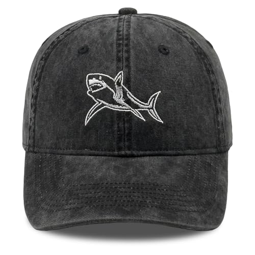DYBICKT Shark Embroidered Baseball Cap for Men Women Classic Dad Hat Adjustable Outdoor Hat Gift Shark Baseball Cap Black