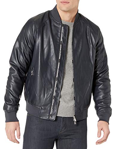 A|X Armani Exchange Men's Zip Up Jacket with Rib Detail, Navy, M