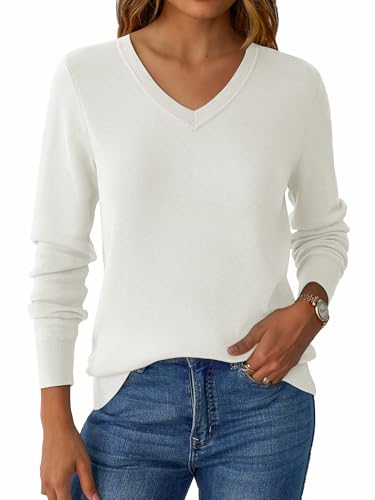 Image of GKBK Women's Sweaters 2026 Fall Fashion Lightweight Classic V Neck Business Casual Outfits Long Sleeve Knit Pullover Tops