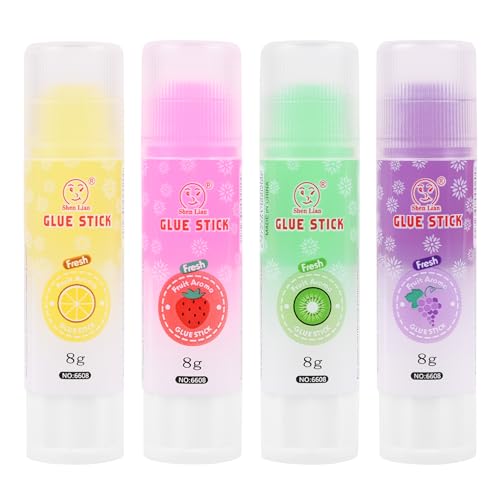 LAKEI Colored Glue Sticks, Transparent, Strong Adhesive, Quick-Drying, Versatile, Sticks for School Office Home Crafting Supplies, 0.28 Oz, 4/Packs