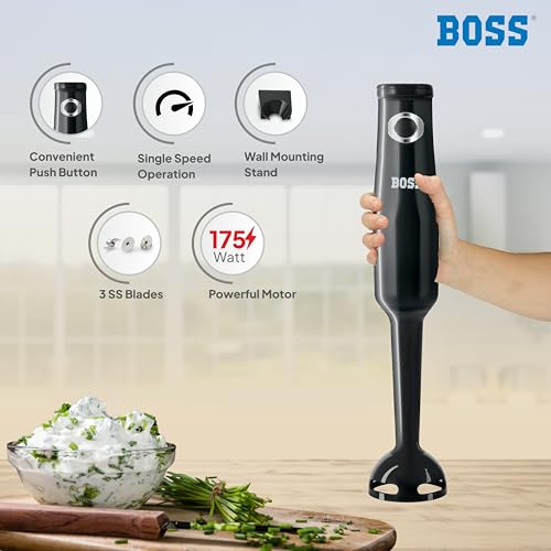 Image of BOSS Classic+ Hand Blender 175W with 3 Stainless Steel Blades & 2 Year Warranty | Black