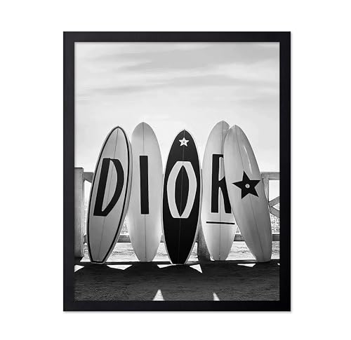 Poster Master Surfboards Poster - Fashion Surfboard Print - Beach Art - Luxury Brand Design - Fashion Illustration - Black and White Artwork - Bedroom or Beach House Decor - 16x20 Black Framed