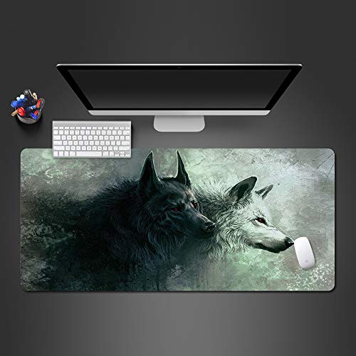 Preisvergleich Produktbild Weißer und schwarzer Wolf Mauspad hochwertige Auflage Computer Büro Tastatur ultradünne Tischmauspad Mauspad 1 600x300x2