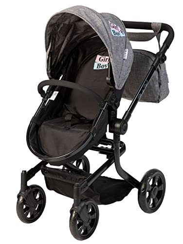 ELLA & PIET® Puppenwagen MOOVE4 mit Wickeltasche 2in1 Girl und Boy (Schwarz-Grau) – Bild 4