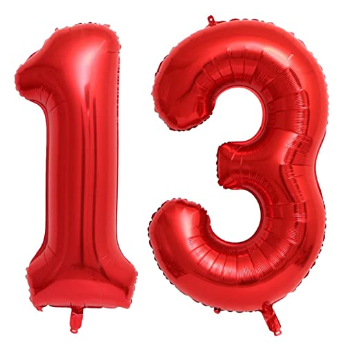 Image of 40 Inch Red 13 Number Balloons Giant 13 or 31 Balloons Red Birthday 13 Balloons 13th Birthday Anniversary Events Party Decorations Supplies