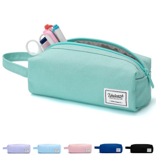 Image of SPACEMATE Pencil Case Pouch Box Bag School Supplies Girls Boys Kids, Cute Preppy Stuff Large Big Capacity Aesthetic Canvas Pen Organizer, Back to College Stationary, Light Green, Simple Style, 1200ml