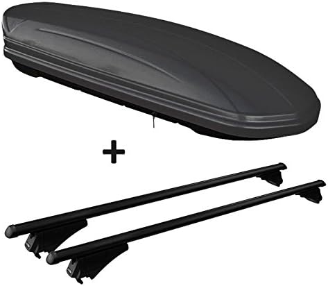 VDP MAA 460M 460 Litre Lockable Ski Box Black Matt + Aluminium Roof Rack Rack for Over-Mounted Railing Set for Seat Ibiza IV ST 2010 Onwards
