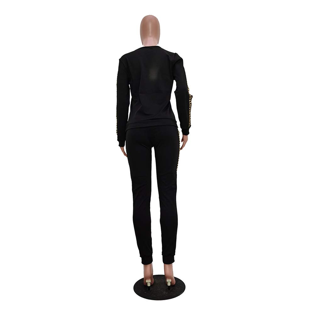 Dres treningowy damski modny stretch dres do joggingu wiosna jesień chino odzież sportowa splice paski bluza + spodnie dres domowy, czarny, S