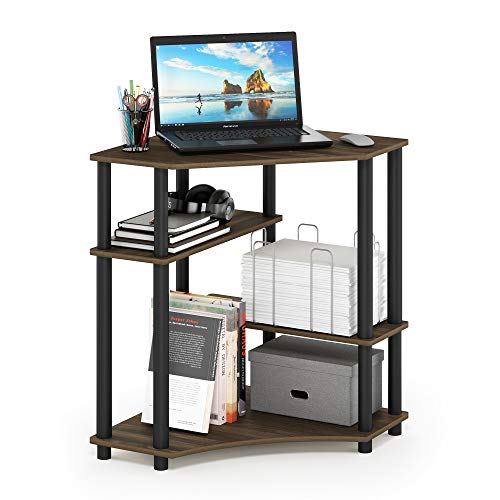 Furinno Turn-N-Tube Bureau d'angle Gain de Place avec Étagères, Noyer Columbia/Noir