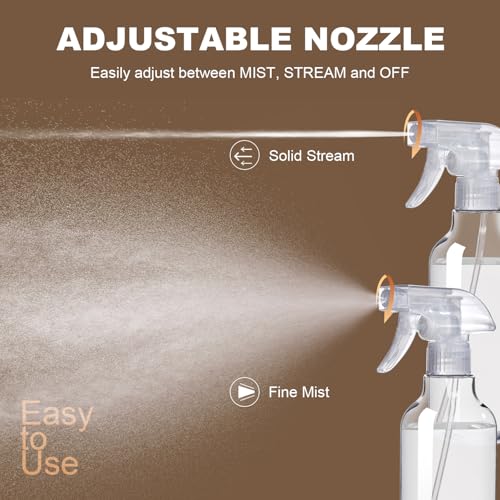 Plastic Spray Bottles (2-Pack, 16.9 Oz) Heavy Duty Spraying, Mist & Stream, Empty Water Sprayer Bottle for Cleaning Solutions, Essential Oils, Hair, Plants, BBQ, Dog Cat Behavior Correction (Clear) - Image 4