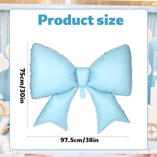 Image of 4Pcs Giant Bow Balloons, 97.5cm /38in Big Elegant Coquette Theme Balloons for Birthday Wedding Engagement & Party Large Decorations Bridal & Bachelorette Supplies (Blue)