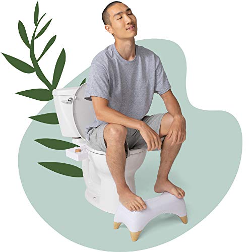 Tushy Ottoman: A Premium Toilet Stool For The Bathroom, Modern Sleek Design | Squatting Position Helps Improves Bowel Health & Relieves Constipation (Relaxed 7.5" White/Bamboo) #TOP4