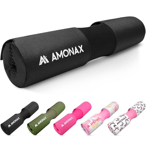 Amonax AMONAX Almohadilla Barra Gimnasio Para Hip Thrust, Protector Barra Gimnasio Con Acolchado Grueso De Espuma, Almohadilla Sentadillas Y Entrenamiento De Fuerza (Negro - Algodón)