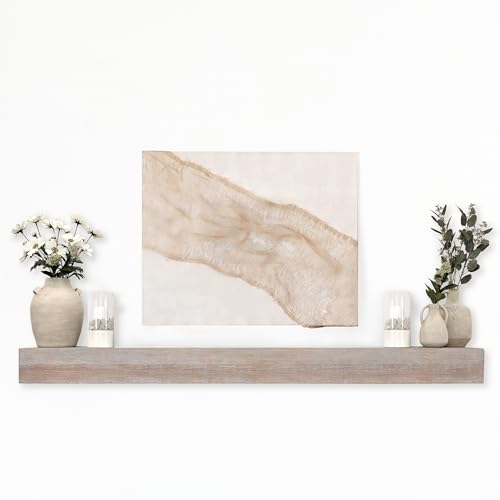 Image of MCS 72-Inch Mantel, Master & Co Warm Gray Finish Solid Wood Floating Fireplace Mantel, Long Floating Shelf for Livingroom with Wood Cleat Hanging System, Photo and Home Decor Display Shelf