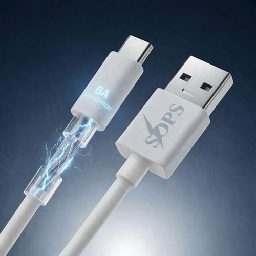 Image of 65W Super Fast Charging USB A to Type C Cable, Premium TPE USB C Charger Cable, High Speed Charging & Data Sync, Reinforced Connectors, 1 Meter, Compatible with USB Type-C Smartphones, White