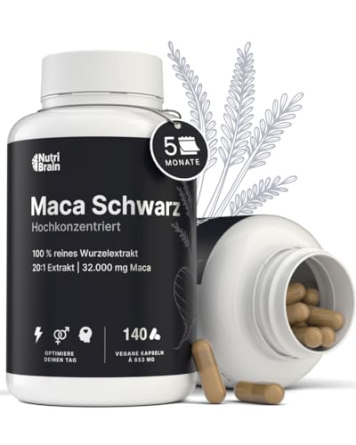 Maca Schwarz Hochdosiert 32.000mg - 140 Vegane Kapseln | Ultra-Konzentriert 20:1 Extrakt | 5 Monate | Steigert Energie und Vitalität | Laborgeprüft | Verbessert Leistung, Gedächtnis und Stimmung