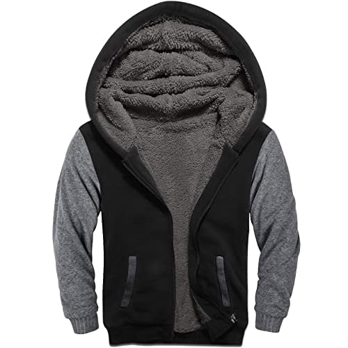 V VALANCH Boys Hoodie Zip Up Fleece Lined Jacket Warm Sherpa Hooded Sweatshirts for Boys Girls 6-15 Years Black Gray 12-13 Years