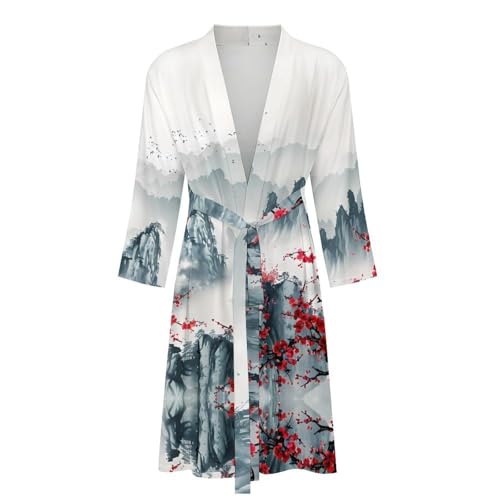Chinese Mountain Lake Flower Blossom Tree Sun Funny Men's Robe Soft Lightweight Bathrobe Long-sleeve Spa Robes4